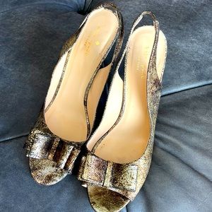 Kate Spade golden bronze heels with bow